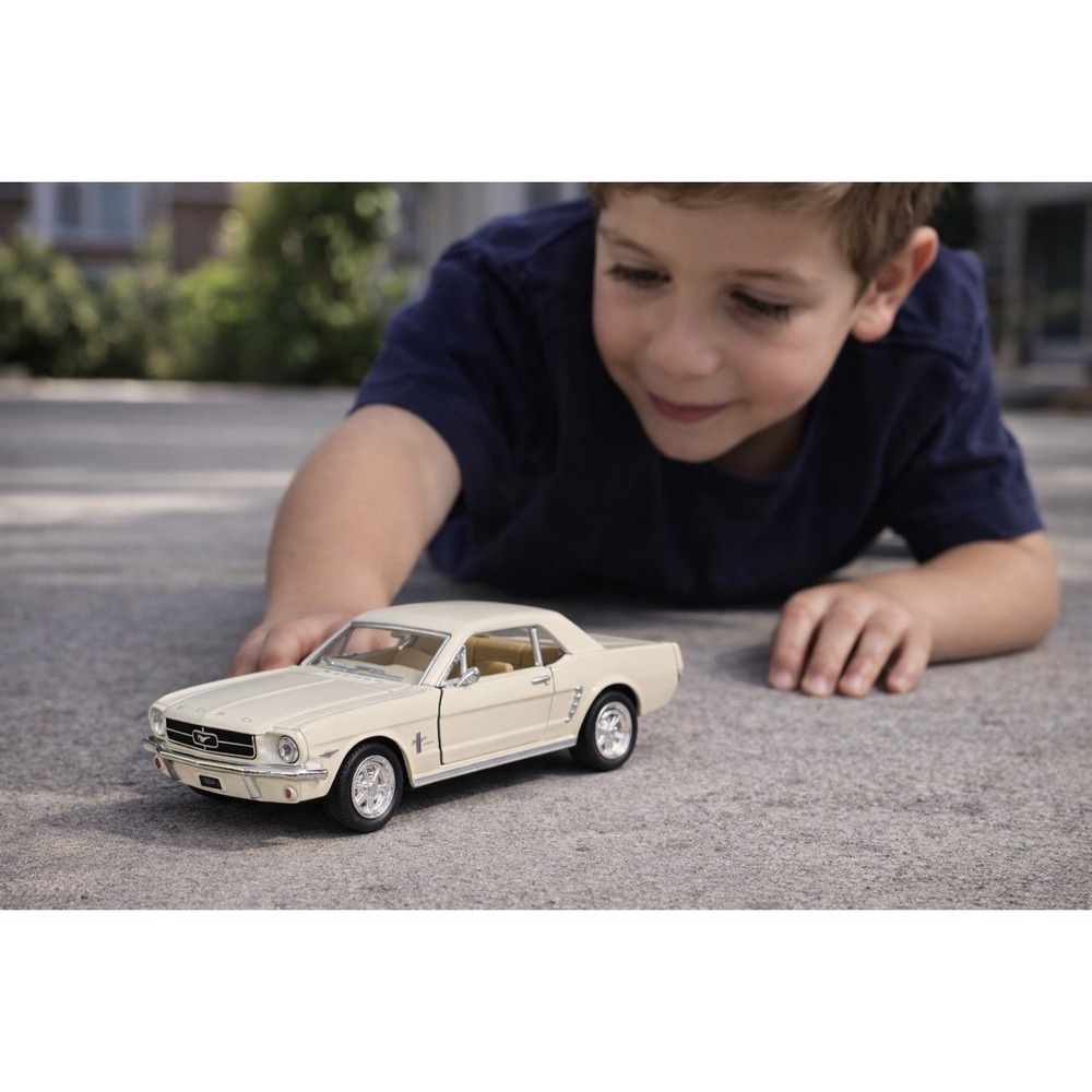 New Kinsmart 1964 Ford Mustang 1:36 Diecast White Cream Pullback KT5351D - Picture 9 of 10
